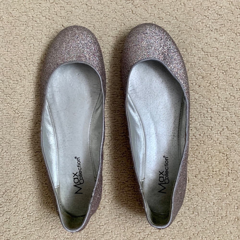 Silver glitter ballet flats size 8